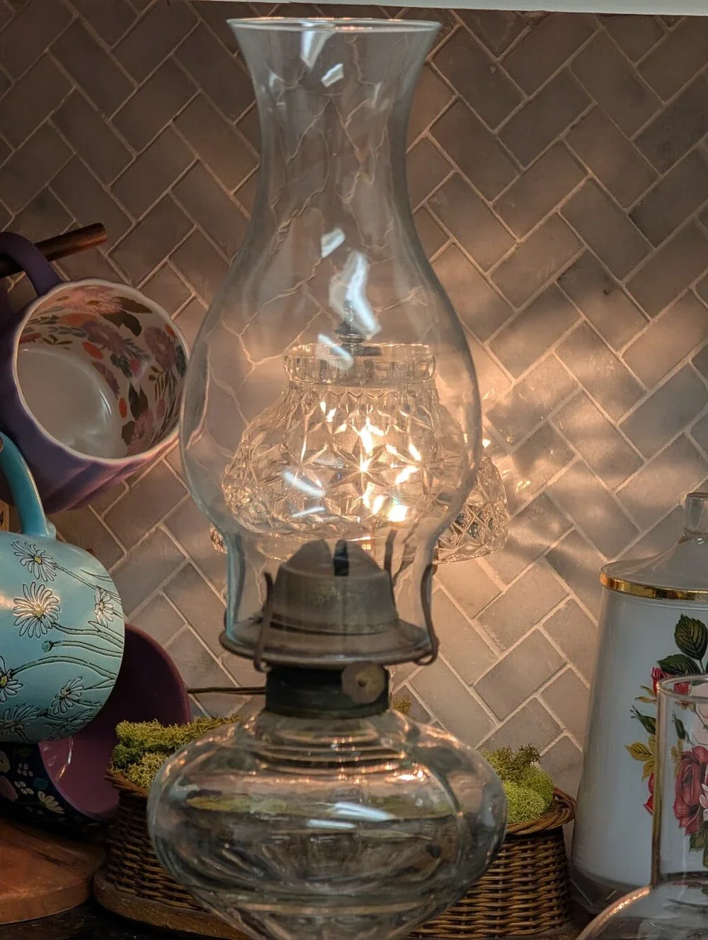 antique clear glass kerosene Lamp